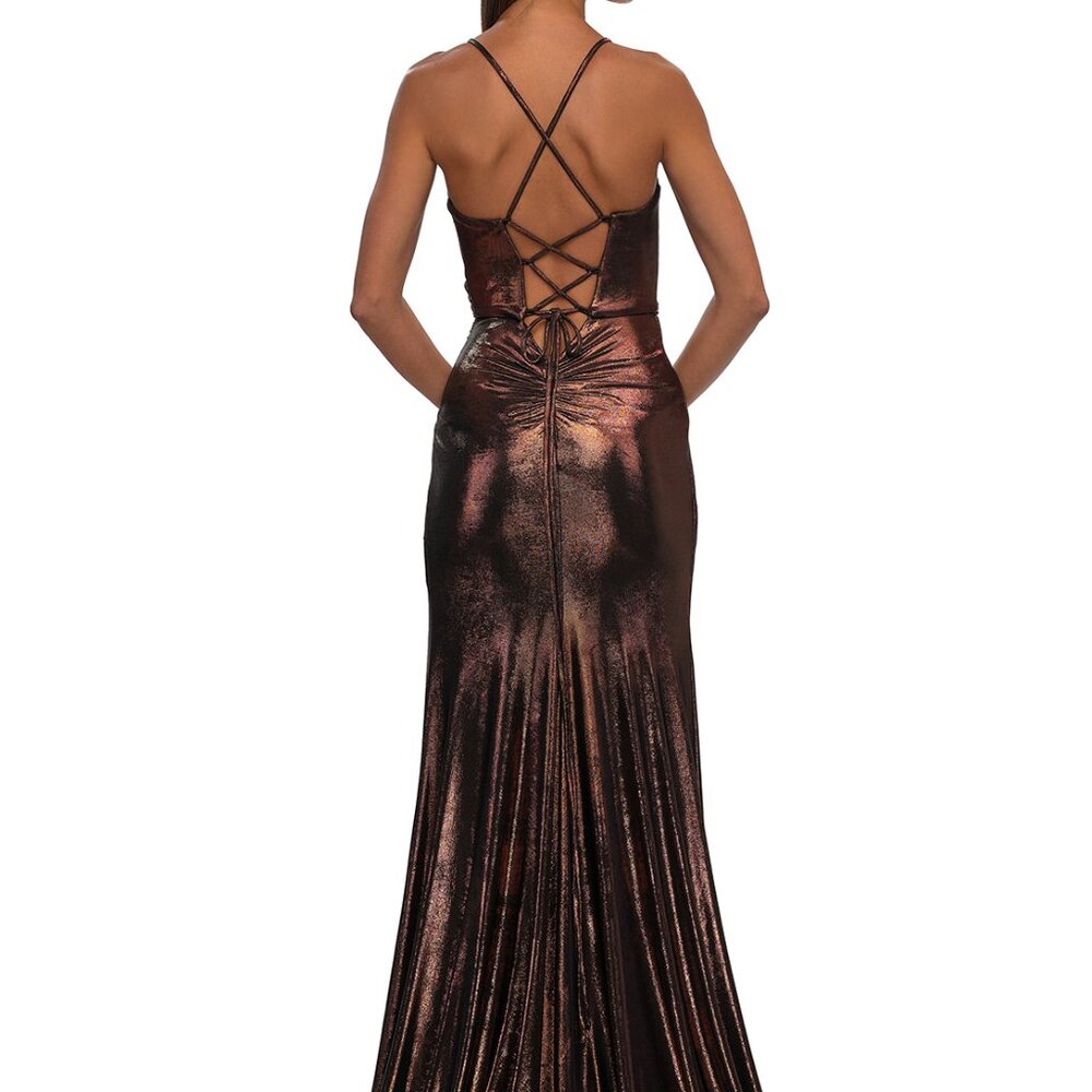 NWT La Femme 32884 Brushed Metallic Prom Dress Bronze Size 00 - Picture 3 of 6